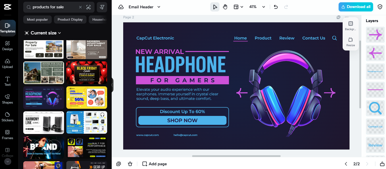 Email header promoting new gaming headphones with a discount offer, designed for Amazon sellers to boost sales.